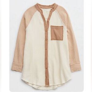 Two-Tone Button-Up Shirt with Pocket